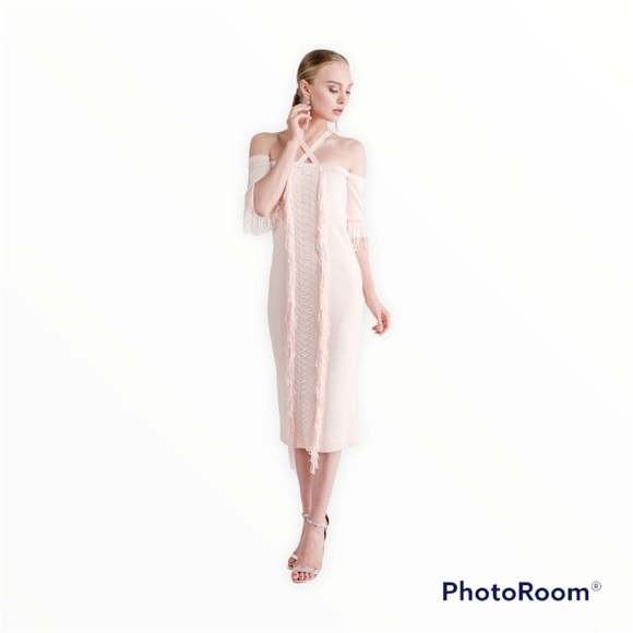 NWT ALICE MCCALL Black Fringe Cold Shoulder Sovereign Midi Dress Size 0 - Picture 13 of 13